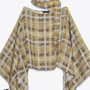Zara Yellow and Brown Plaid Blouse